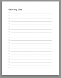 Printable One Column Grocery List