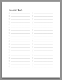 Printable Two Column Grocery List